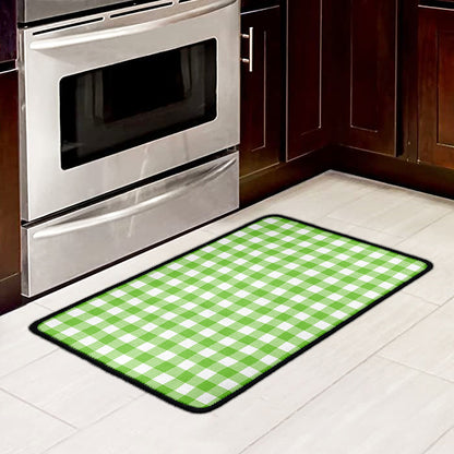Pear Green And White Gingham Print Kitchen Mat