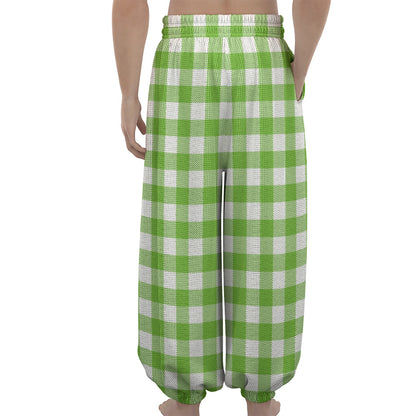Pear Green And White Gingham Print Lantern Pants