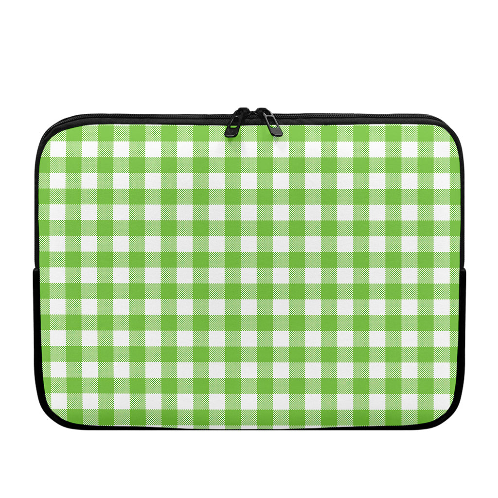 Pear Green And White Gingham Print Laptop Sleeve
