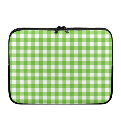 Pear Green And White Gingham Print Laptop Sleeve