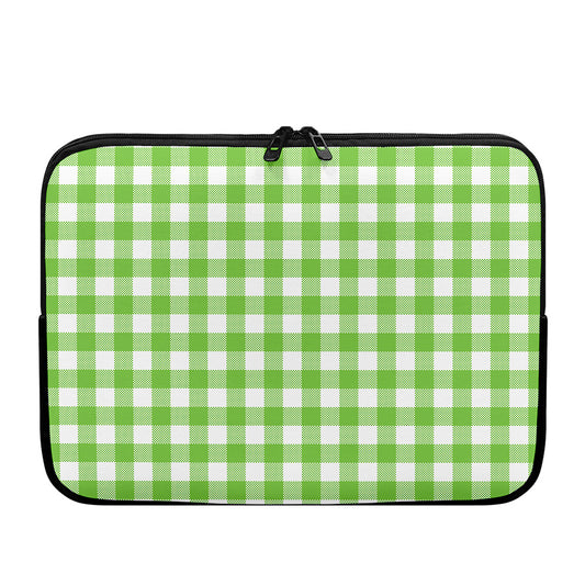 Pear Green And White Gingham Print Laptop Sleeve