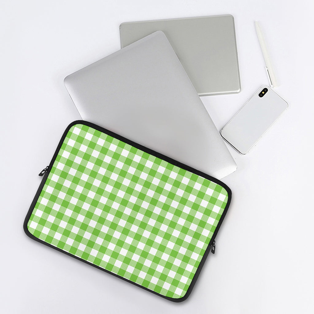 Pear Green And White Gingham Print Laptop Sleeve