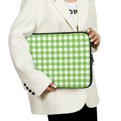 Pear Green And White Gingham Print Laptop Sleeve