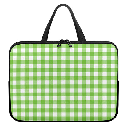 Pear Green And White Gingham Print Laptop Sleeve With Handle