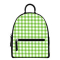 Pear Green And White Gingham Print Leather Backpack