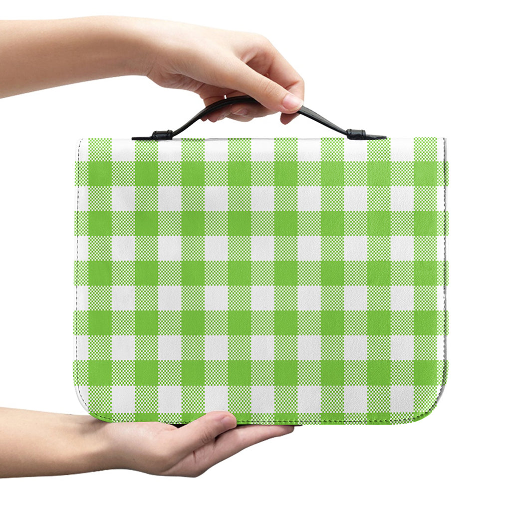 Pear Green And White Gingham Print Leather Bible Cover