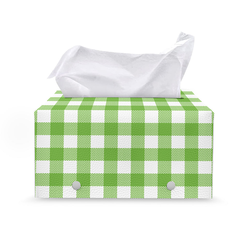 Pear Green And White Gingham Print Leather Tissue Box Cover