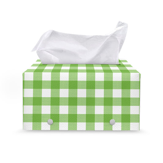 Pear Green And White Gingham Print Leather Tissue Box Cover