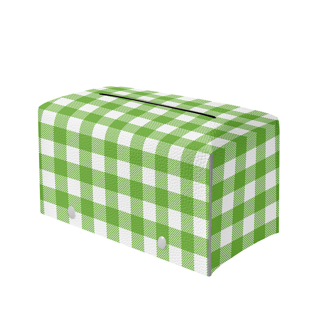 Pear Green And White Gingham Print Leather Tissue Box Cover