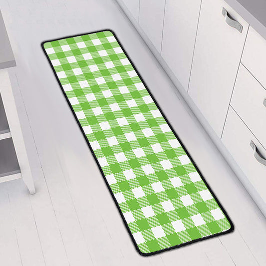 Pear Green And White Gingham Print Long Kitchen Mat