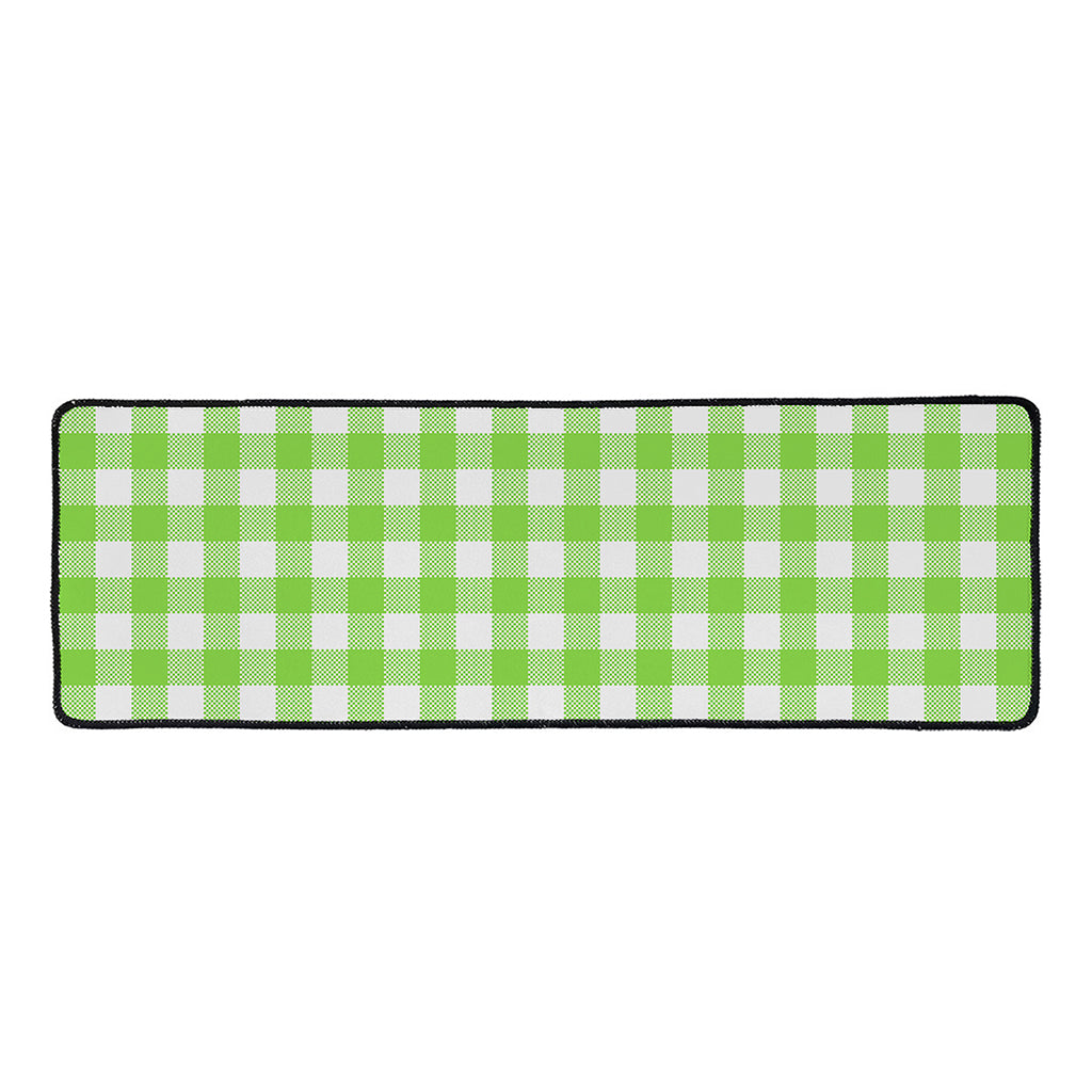 Pear Green And White Gingham Print Long Kitchen Mat
