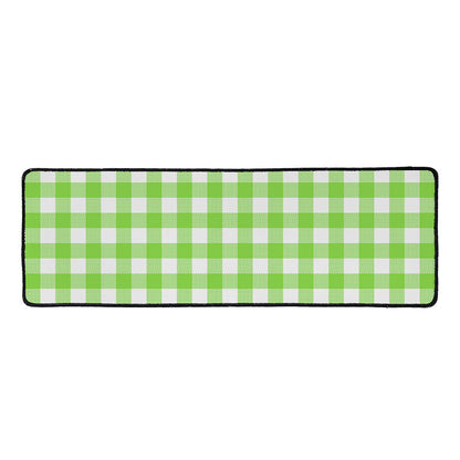 Pear Green And White Gingham Print Long Kitchen Mat