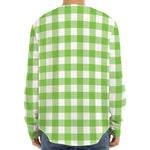 Pear Green And White Gingham Print Long Sleeve Baseball Jersey