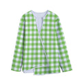 Pear Green And White Gingham Print Long Sleeve Short Coat