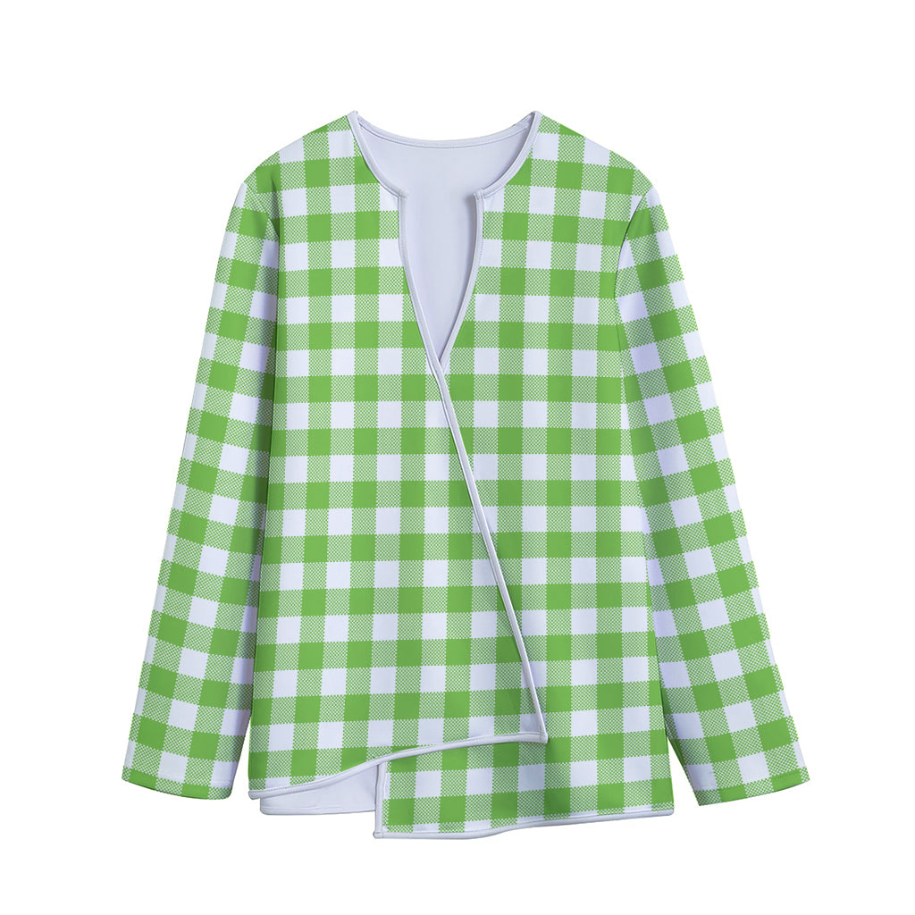 Pear Green And White Gingham Print Long Sleeve Short Coat
