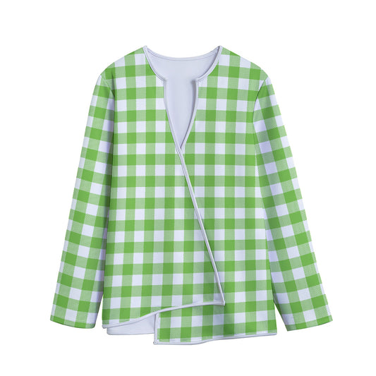 Pear Green And White Gingham Print Long Sleeve Short Coat