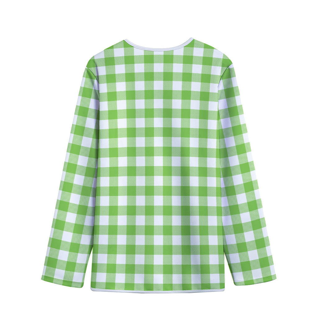 Pear Green And White Gingham Print Long Sleeve Short Coat