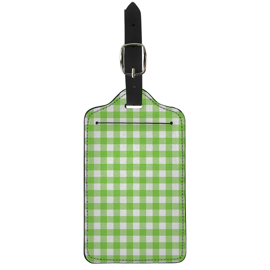 Pear Green And White Gingham Print Luggage Tag