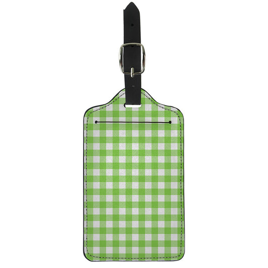 Pear Green And White Gingham Print Luggage Tag