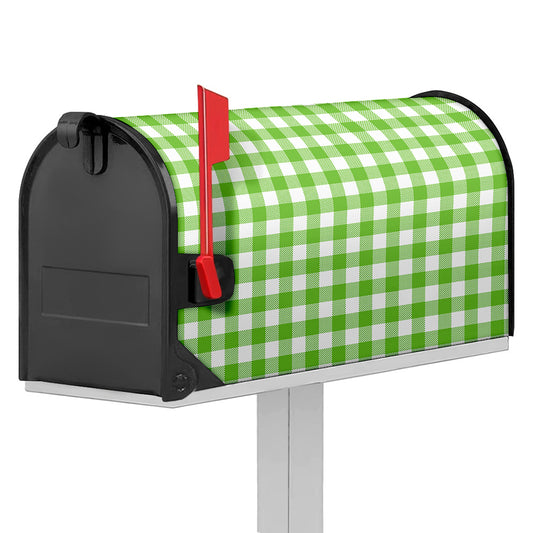 Pear Green And White Gingham Print Mailbox Cover