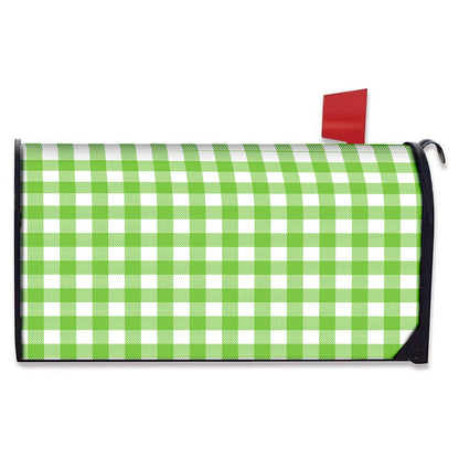 Pear Green And White Gingham Print Mailbox Cover