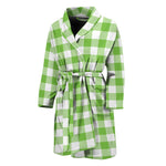 Pear Green And White Gingham Print Men's Bathrobe
