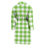 Pear Green And White Gingham Print Men's Bathrobe