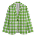 Pear Green And White Gingham Print Men's Blazer