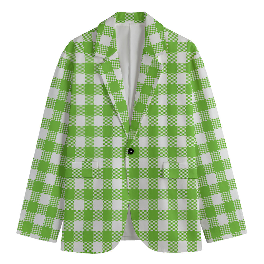 Pear Green And White Gingham Print Men's Blazer