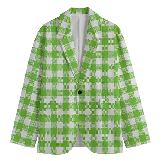 Pear Green And White Gingham Print Men's Blazer