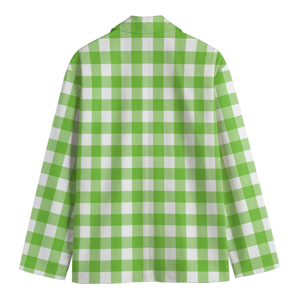 Pear Green And White Gingham Print Men's Blazer