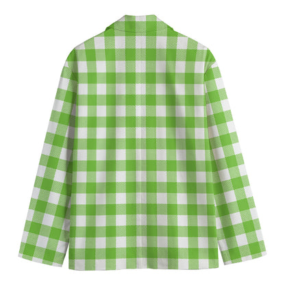 Pear Green And White Gingham Print Men's Blazer