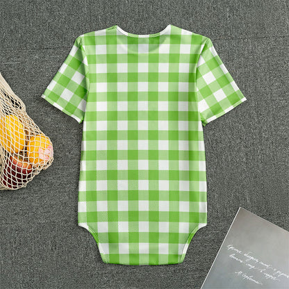 Pear Green And White Gingham Print Men's Bodysuit