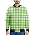 Pear Green And White Gingham Print Men's Bomber Jacket