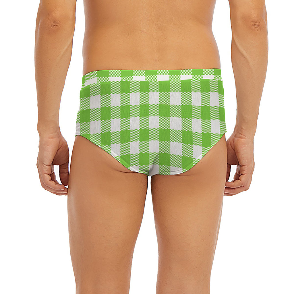 Pear Green And White Gingham Print Men's Briefs