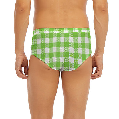 Pear Green And White Gingham Print Men's Briefs
