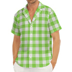 Pear Green And White Gingham Print Men's Deep V-Neck Shirt