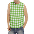 Pear Green And White Gingham Print Men's Fitness Tank Top