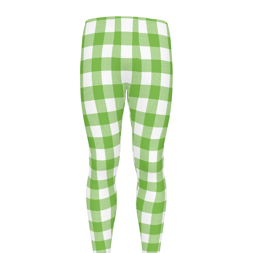 Pear Green And White Gingham Print Men's leggings