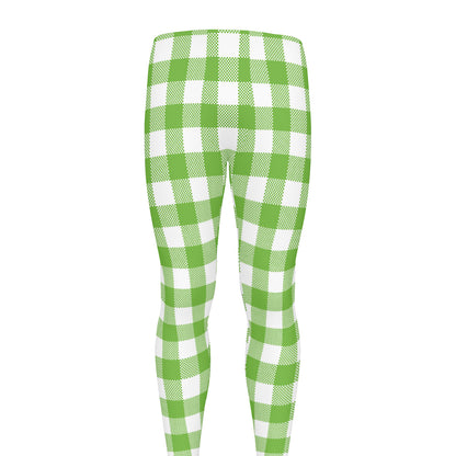 Pear Green And White Gingham Print Men's leggings