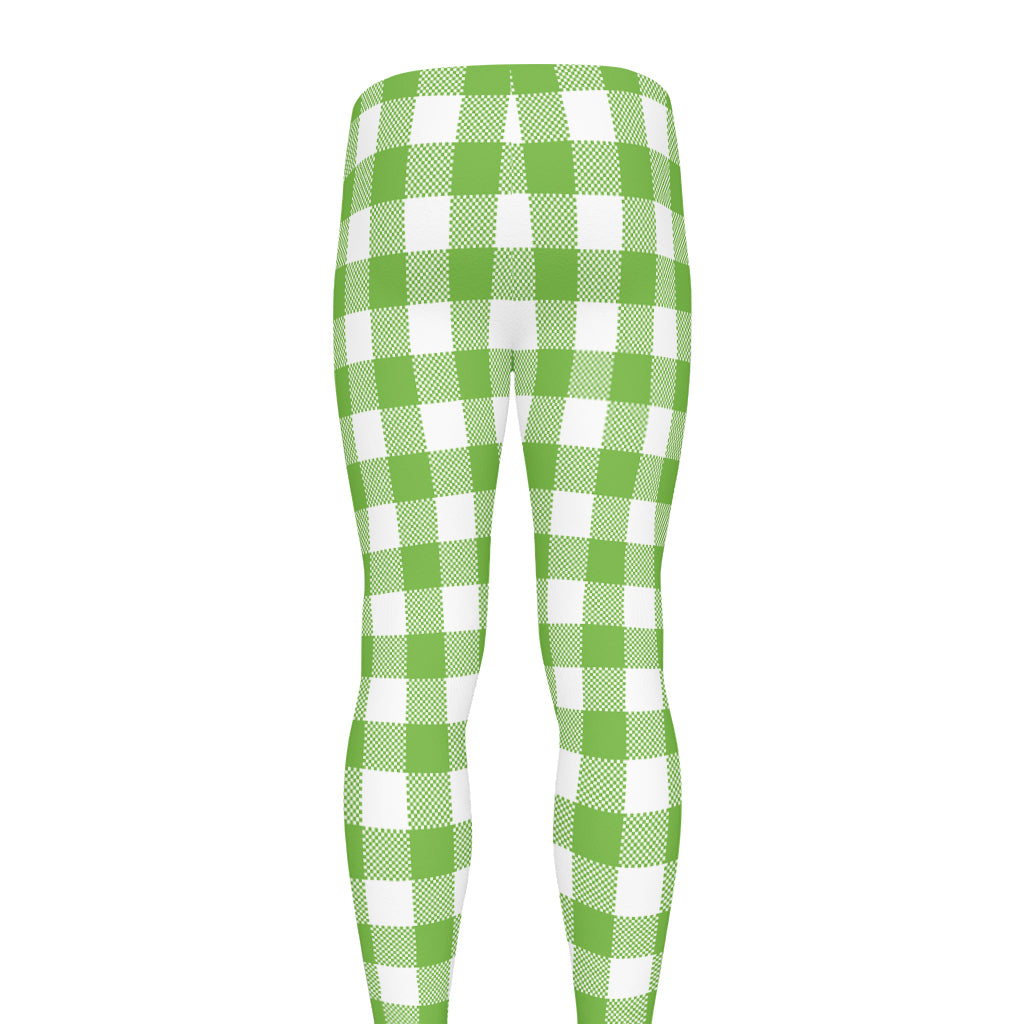 Pear Green And White Gingham Print Men's leggings