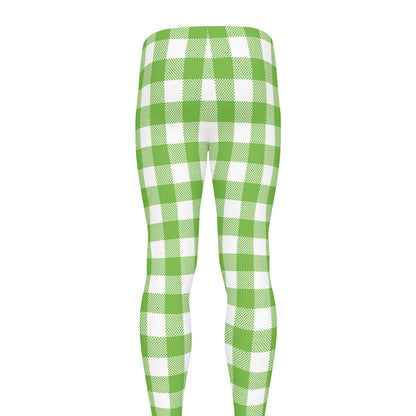 Pear Green And White Gingham Print Men's leggings