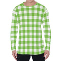 Pear Green And White Gingham Print Men's Long Sleeve T-Shirt