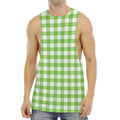 Pear Green And White Gingham Print Men's Muscle Tank Top