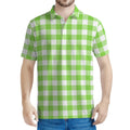 Pear Green And White Gingham Print Men's Polo Shirt