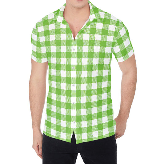 Pear Green And White Gingham Print Men's Shirt