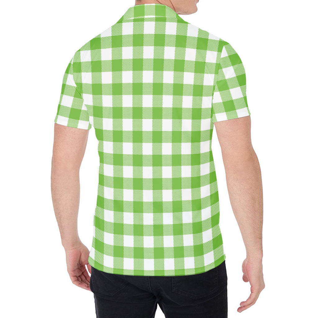 Pear Green And White Gingham Print Men's Shirt