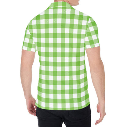 Pear Green And White Gingham Print Men's Shirt