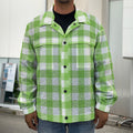 Pear Green And White Gingham Print Men's Shirt Jacket
