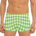 Pear Green And White Gingham Print Men's Short Boxer Briefs